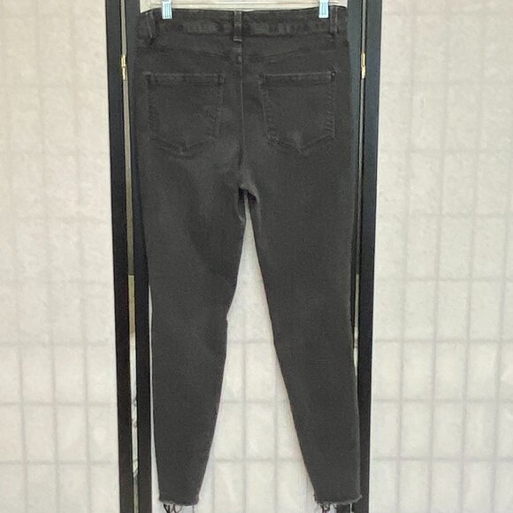 Maurices Everflex High Rise Skinny Button Fly Distressed Black Jeans 8 Raw Hem - Picture 2 of 13
